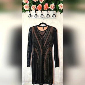 BCBG Max Azria Nude w/Black Overlay Sheath Dress